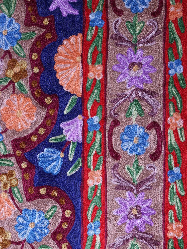 Kashmiri Regal Floris Handmade Silk Chain Stitch Rug - Hamiast