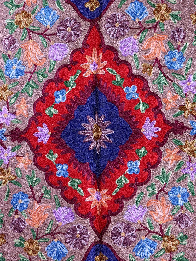 Kashmiri Regal Floris Handmade Silk Chain Stitch Rug - Hamiast