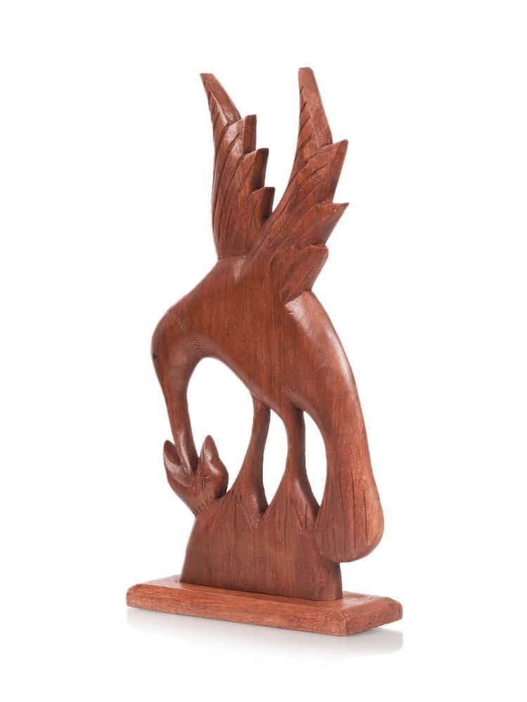 Kashmiri Walnut Wood Sculpture Table Accent – ‘Nurturing Bond’ Bird Feeding Young - Hamiast