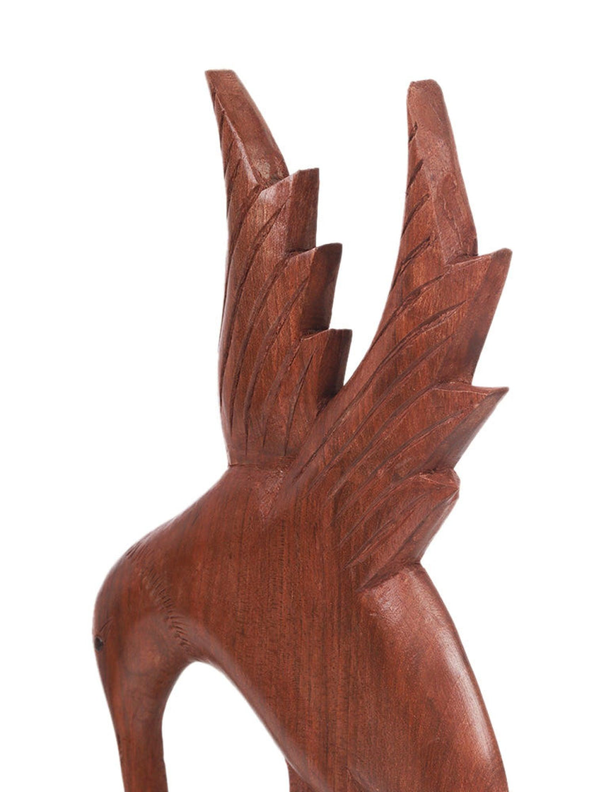 Kashmiri Walnut Wood Sculpture Table Accent – ‘Nurturing Bond’ Bird Feeding Young - Hamiast
