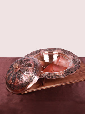 Handcrafted Lotus Copper Dry Fruit Bowl : Kashmiri Grandeur