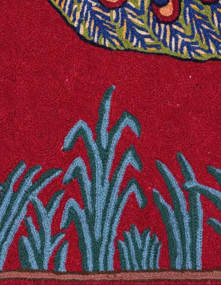 Luxurious Crimson Peacock Aari Kari Wall Hanging – Kashmiri Craftsmanship - Hamiast