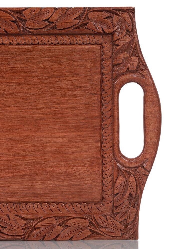 Luxurious Kashmiri Chinar Leaf Hand-carved Walnut Serving Tray - Hamiast