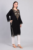 Naqsh-e-Siyah — Black Pheran with Beige and Ivory Aari Kashmiri Embroidery-Left