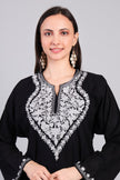 Naqsh-e-Siyah — Black Pheran with Silver Zari Kashmiri Embroidery-Zoom