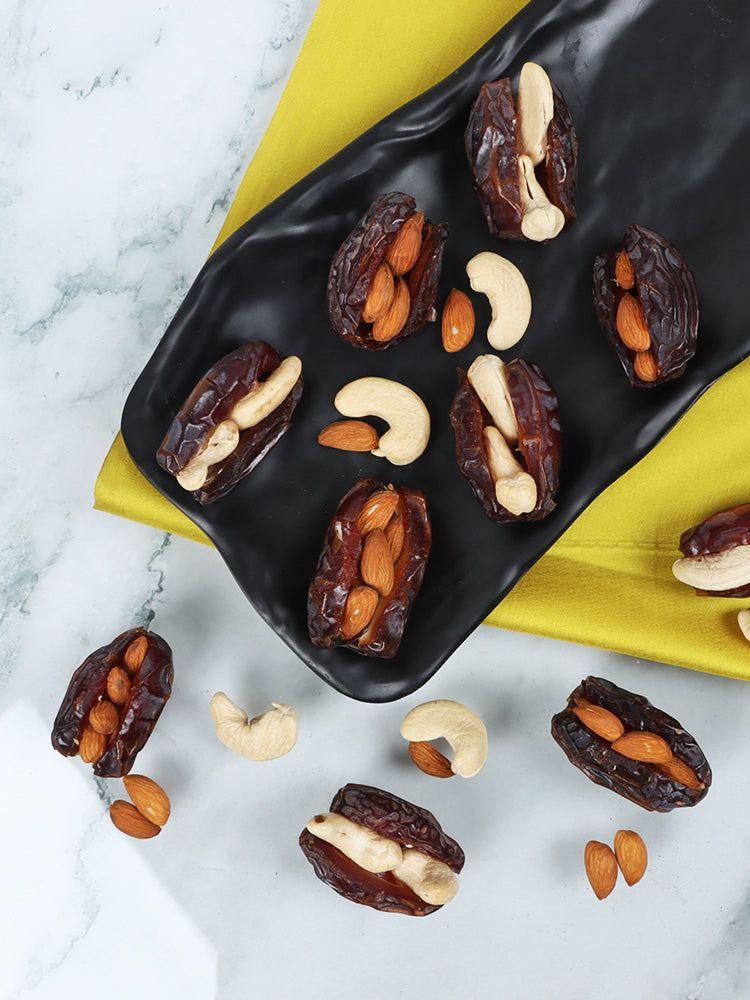 Opulent Medjool Dates Duo: Kashmiri Mamra Almonds & Cashew Nuts Filled - Hamiast's Exquisite Combo - Hamiast