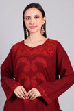 Rang-e-Surkh — Deep Maroon Pheran with Tone-on-Tone Aari Kashmiri Embroidery-Zoomed