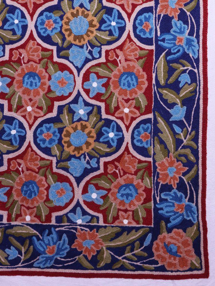 Regal Mughal Garden Chain Stitch Rug – Kashmiri Aari Embroidery - Hamiast