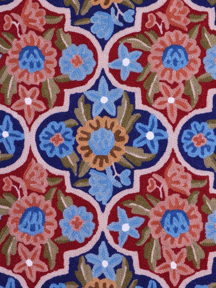 Regal Mughal Garden Chain Stitch Rug – Kashmiri Aari Embroidery - Hamiast