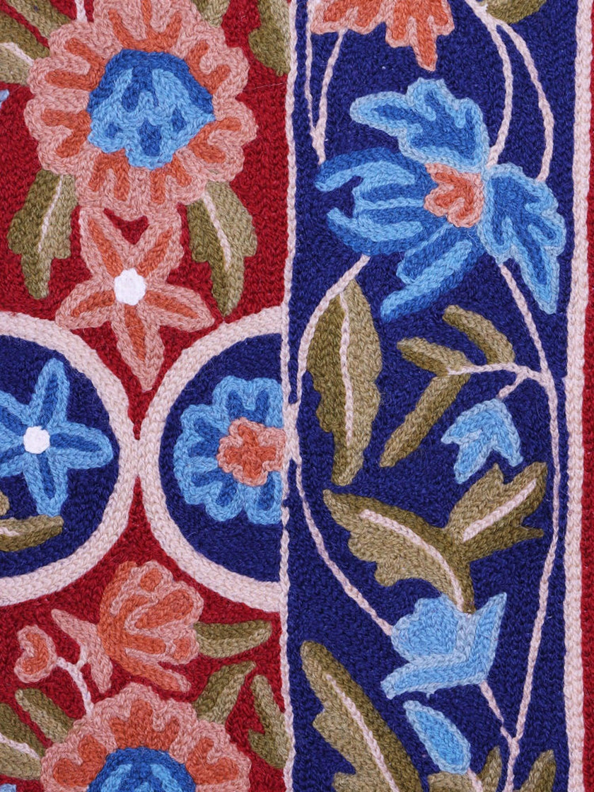 Regal Mughal Garden Chain Stitch Rug – Kashmiri Aari Embroidery - Hamiast