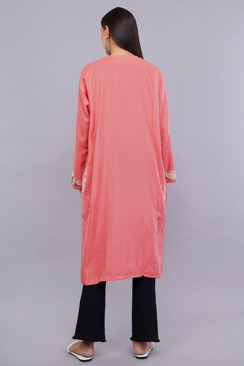 Rudy Pink Aari Embroidered Kashmiri Pheran - Kashmiri Pheran