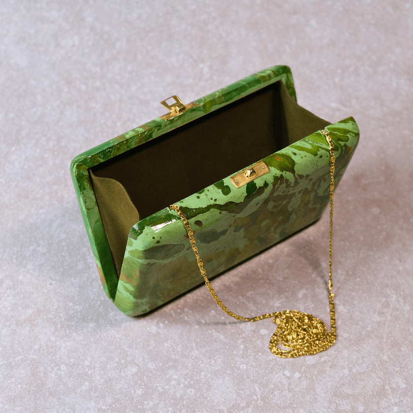 Sabzaar Clutch: Summer Hues in Handcrafted Kashmiri Wood - Hamiast