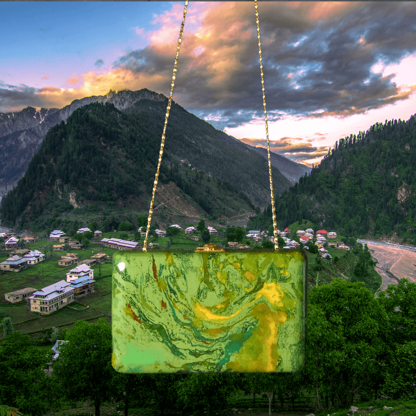 Sabzaar Clutch: Summer Hues in Handcrafted Kashmiri Wood - Hamiast