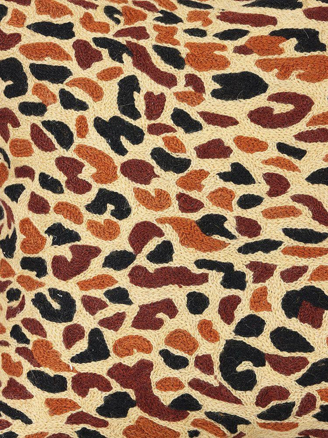 Safari Elegance Handmade Chain Stitch Embroidered Leopard Print Cushion Cover - Hamiast