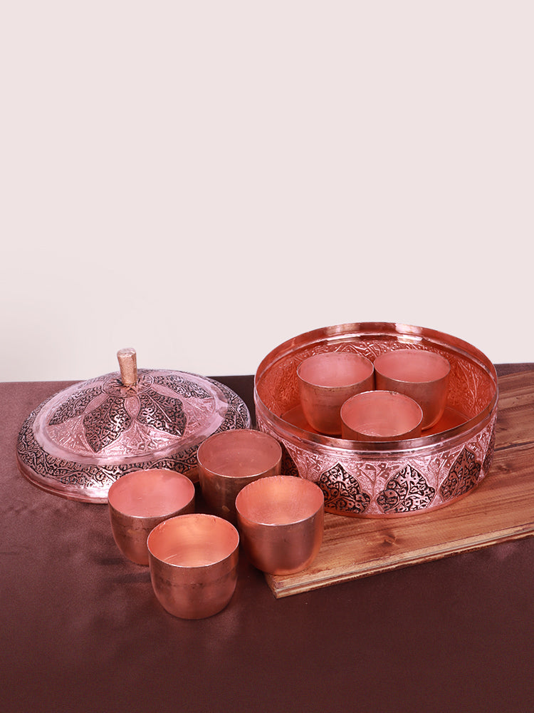 Handcrafted Chinar Designed Copper Spice Container