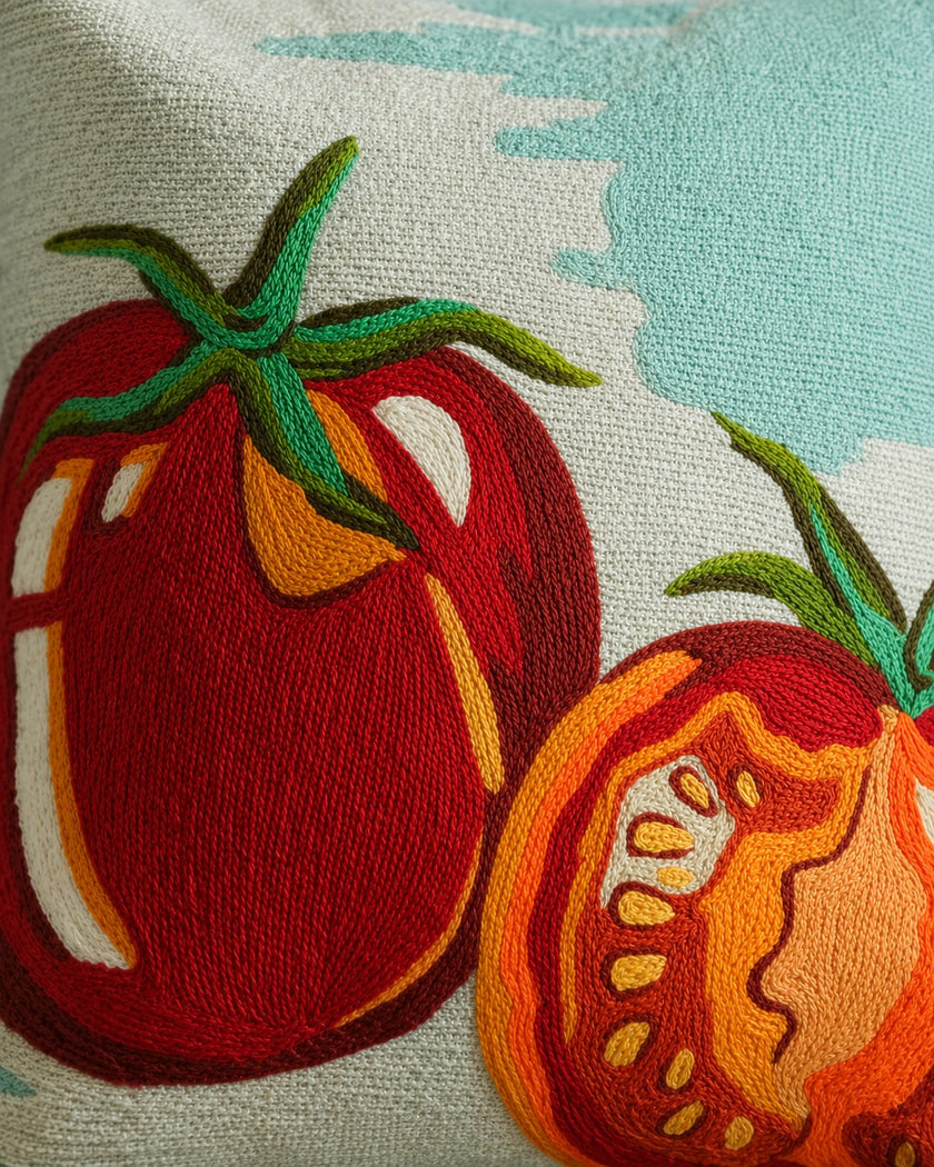 Tomato Cushion Cover | Handcrafted Chain Stitch Embroidered Cushion Cover