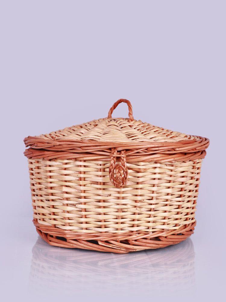 Traditional Kashmiri Wicker Roti Basket with Lid - Handcrafted Bread Storage - Hamiast