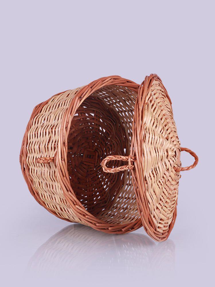 Traditional Kashmiri Wicker Roti Basket with Lid - Handcrafted Bread Storage - Hamiast