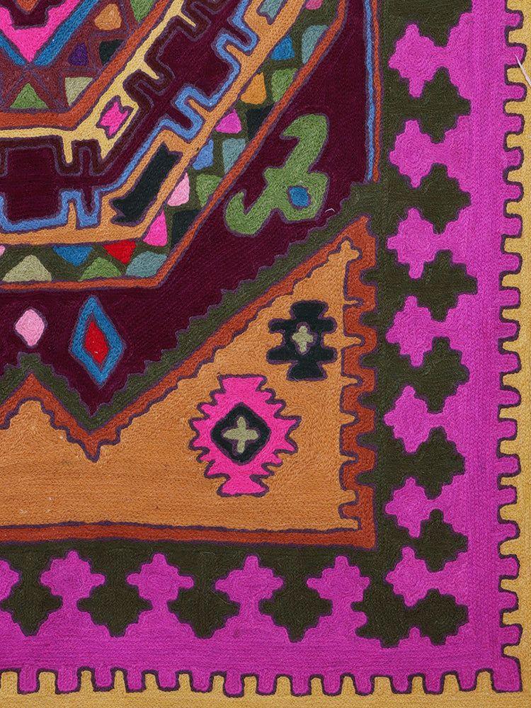 Vibrant Geometric Wool Kashmiri  Chain Stitch Rug Handmade - Hamiast