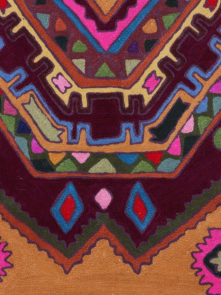 Vibrant Geometric Wool Kashmiri  Chain Stitch Rug Handmade - Hamiast