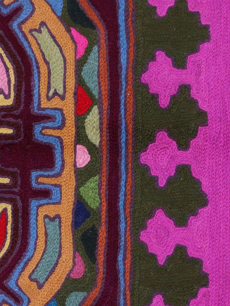 Vibrant Geometric Wool Kashmiri  Chain Stitch Rug Handmade - Hamiast