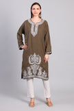 Zarq-e-Khak — Earth Brown Pheran with Ivory Zari Kashmiri Embroidery-Front