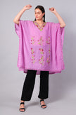 Blush Pink Kashmiri Kaftan with Multicolour Floral Aari Embroidery — front view