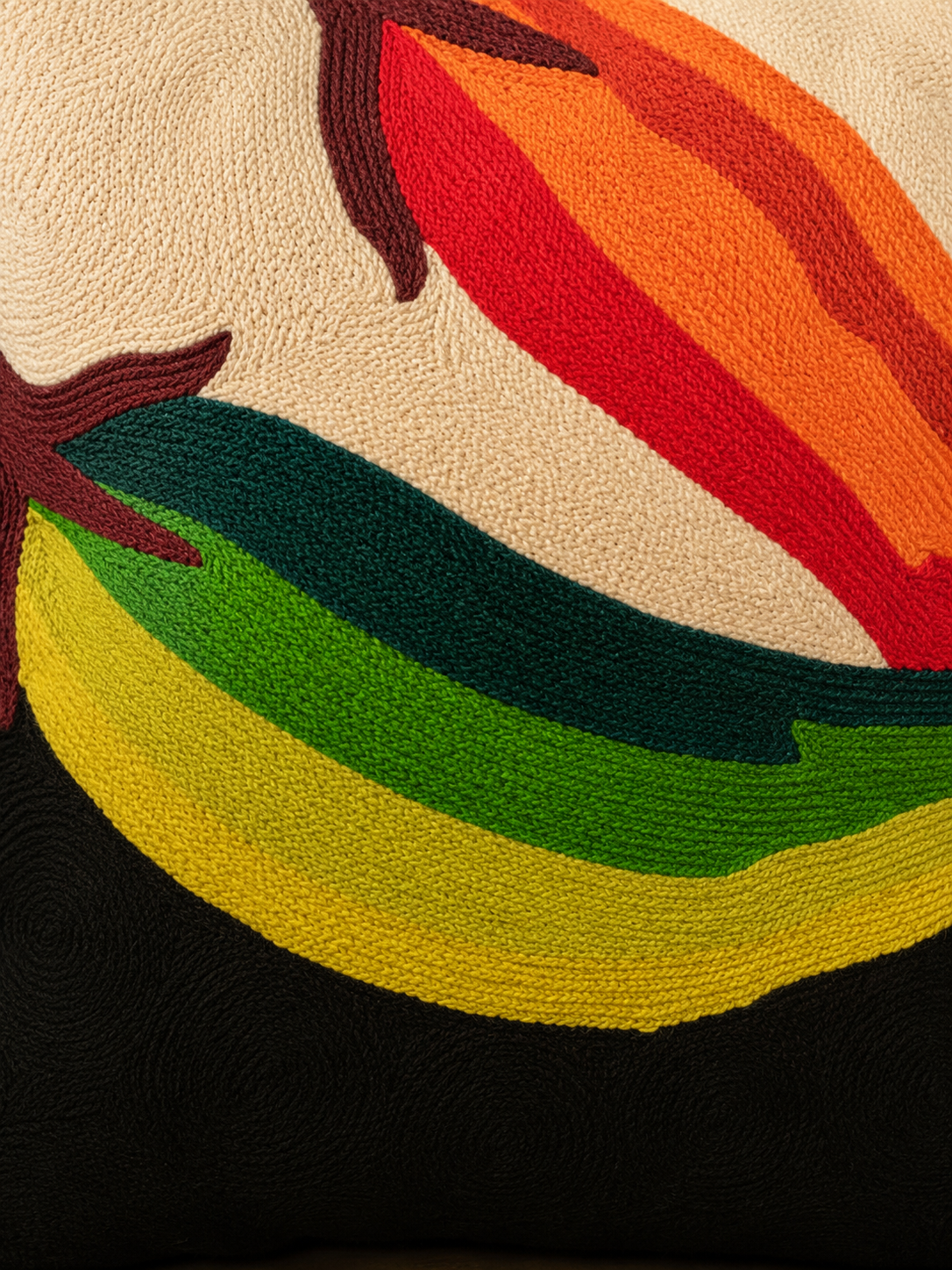 Premium canvas Chilli Cushion Cover featuring handcrafted chain stitch embroidery for contemporary home décor