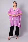Orchid Pink Kashmiri Kaftan with White Floral Aari Embroidery — front view