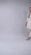 Full outfit of ivory Aari embroidered co-ord set paired with straight pants for women-video