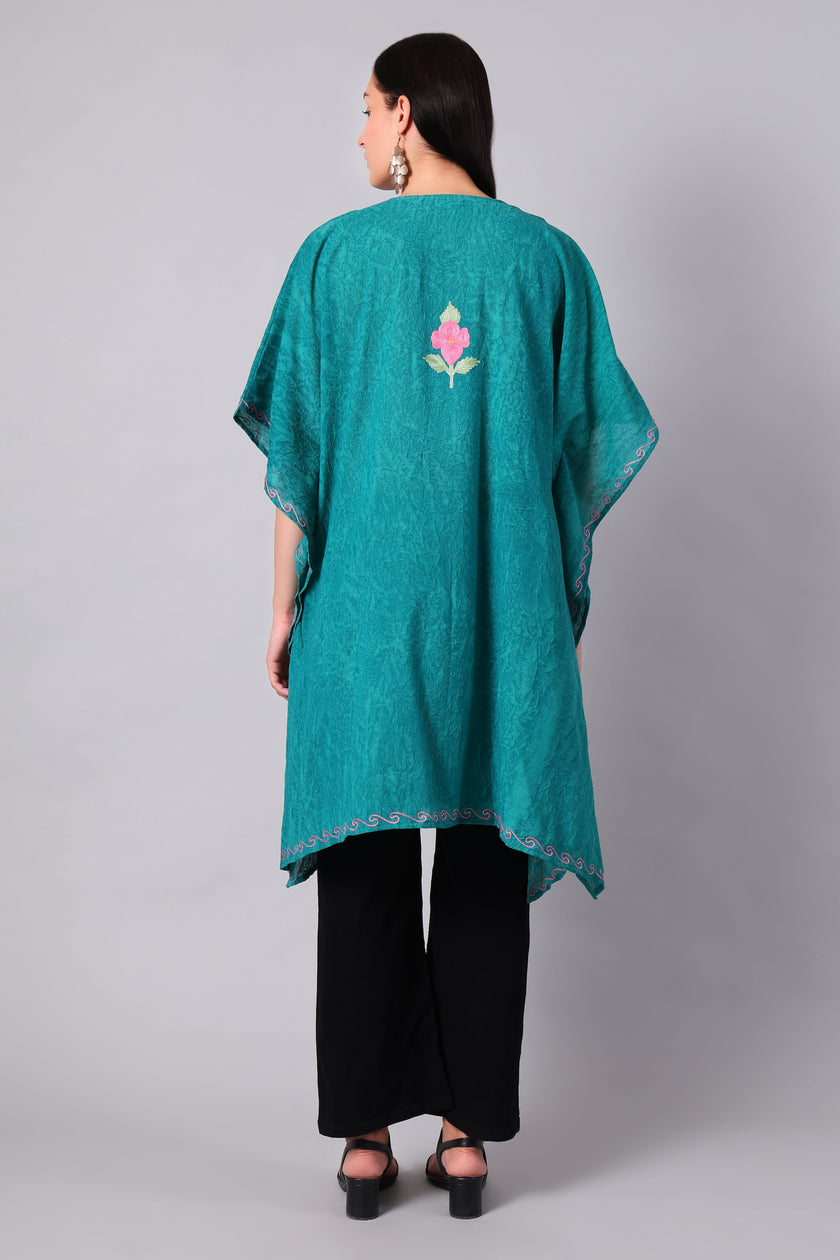 Novbahar teal green Kashmiri kaftan back view — KashmirPheran