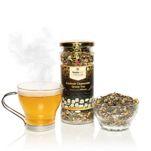 Hamiast Kashmir Chamomile Green Tea for Stress Relief & Good Sleep, Whole Leaf & Natural Chamomile Flowers 100g Serves 50 Cups